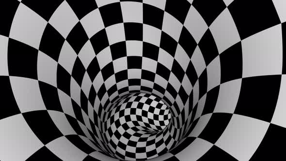 White Black Checkers Endless Tunnel 3d Style Seamless Looping alt