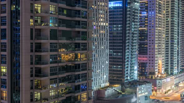Dubai Marina at Night Timelapse Glittering Lights and Tallest Skyscrapers alt
