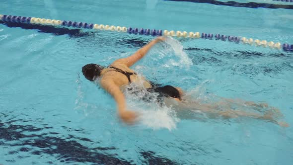 Female Amateur Swimmer Practicing Butterfly Stroke In Swimming Pool