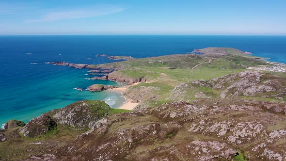 Aerial View of the Murder Hole Beach Officially Called Boyeeghether Bay in County Donegal Ireland alt