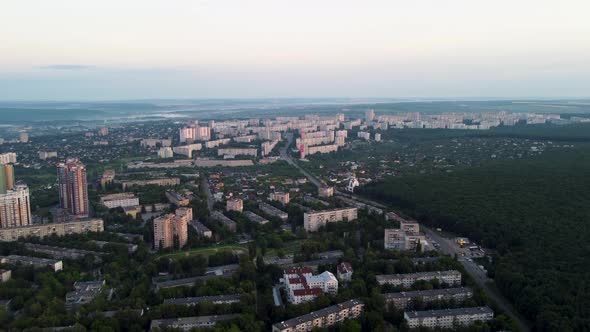 Aerial Kharkiv city morning, summer high cityscape