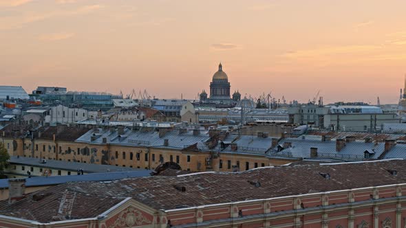 The rooftops of the city Saint Petersburg. Drone footage of Saint Isaac's Cathedral alt