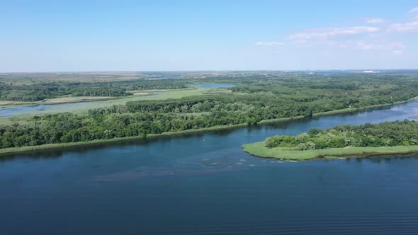 Aerial view of the picturesque river in summer.
