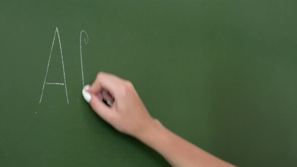 Female Teacher's Hand Writing Name State Afghanistan School Blackboard Chalk