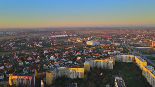 Damatic Sunrise Clouds s Bright Horizon with Over Residential Area in Uzhgorod City Zakarpattya alt