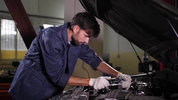 Auto Repair Specialist Replacing Car Oil Filter alt