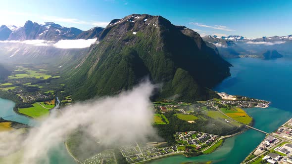 Rampestreken in Andalsnes, Norway, drone aerial view alt
