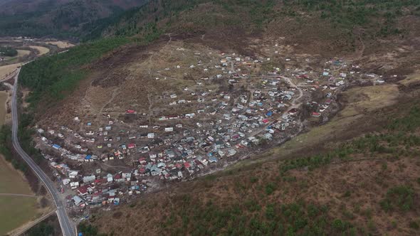 Aerial view of a Roma settlement in the village of Richnava in Slovakia