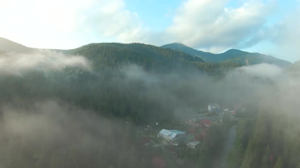 Flight Over a Mountain Resort Among the Coniferous Forest alt