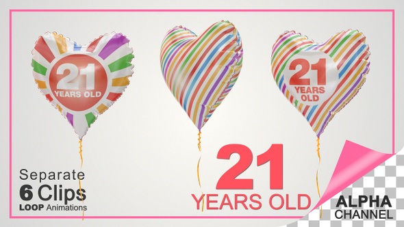 21st Birthday Celebration Heart Shape Helium Balloons