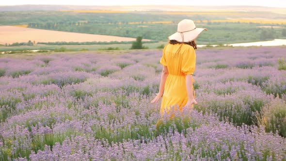 Beautiful Woman in Lavender Field Slow Motion