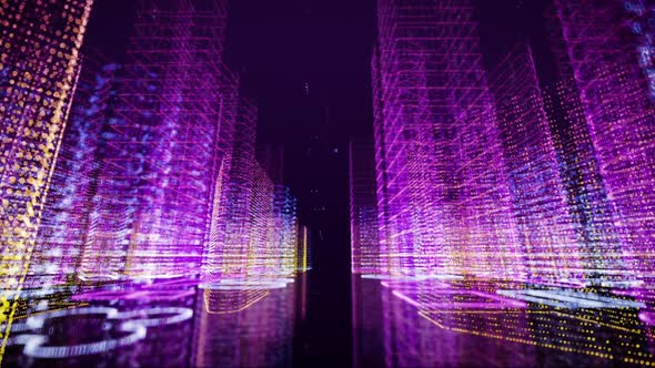 Digital Buildings with a Binary Code Particles Network.
