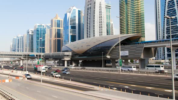 Dubai Marina Traffic Time Lapse. Pan Up alt