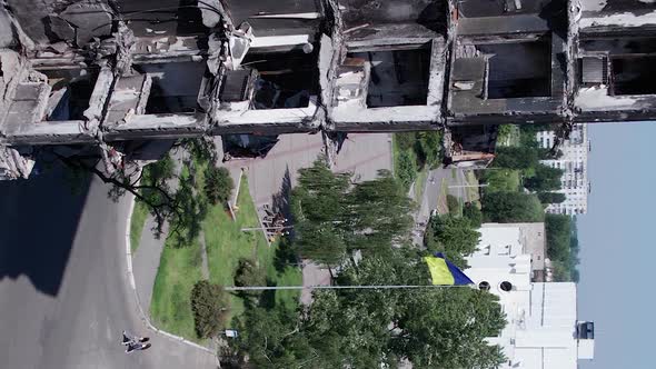 Vertical Video of a Destroyed Residential Building During the War in Ukraine alt