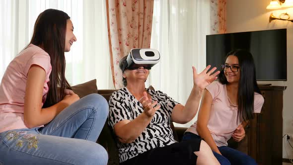 Senior Woman Having Fun with Virtual Reality Glasses