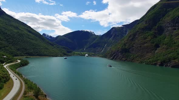 Aerial view of beautiful fjord in Norway. alt