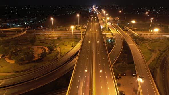 4K : Aerial time lapse in motion drone shot of freeway and interstate traffic alt