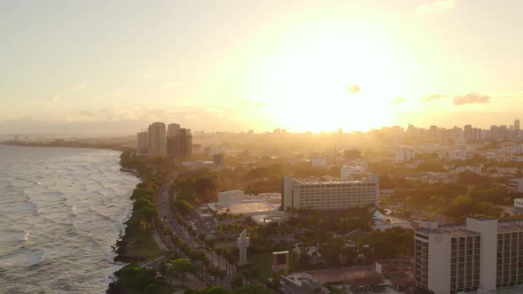 City Close To Ocean Sunset