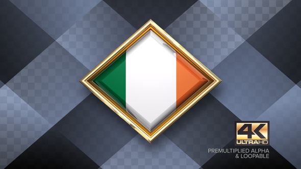 Ireland Flag Rotating Badge 4K Looping with Transparent Background