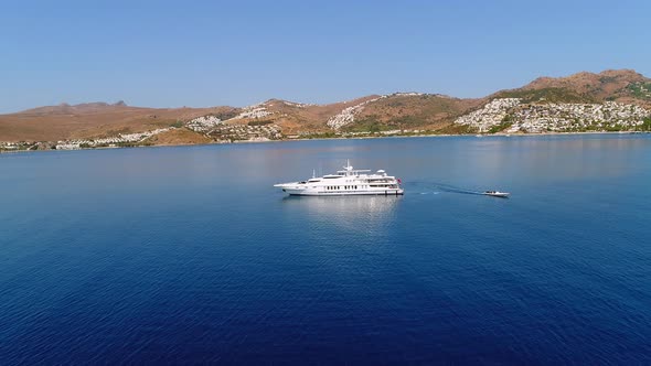 Aerial view of the yacht in the  Aegean. Turkey Bodrum