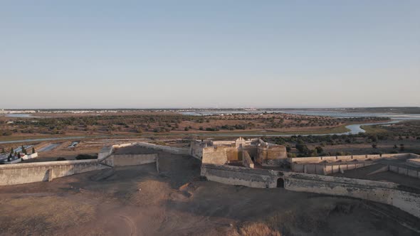 Drone flying around a medieval castle in Portugal, Castro Marim alt