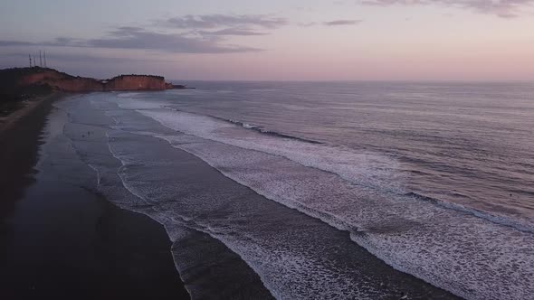 Beautiful View Of The Calm Sea During Sunset in Olon Beach In Ecuador - Aerial Shot alt