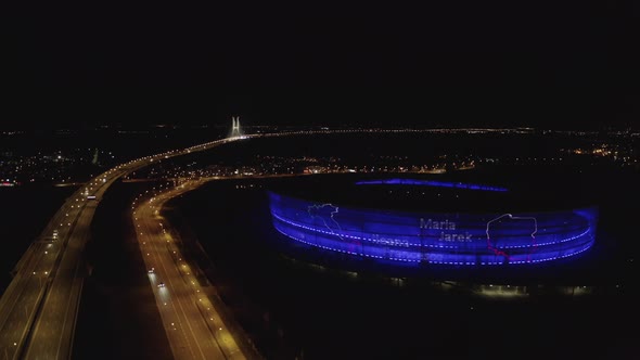 Football Stadium from above at night