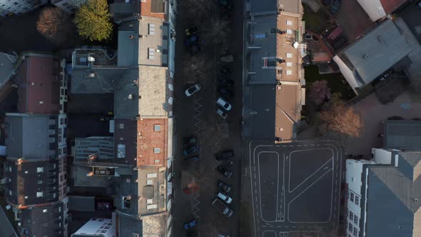 Aerial Birds Eye Overhead Top Down View of Empty Morning Street in Bornheim Neighbourhood alt
