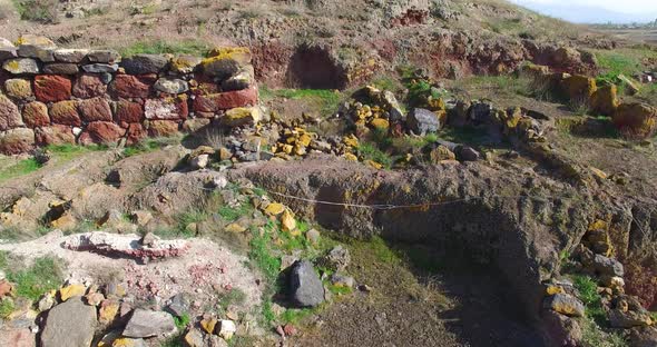 Historical archeological ruins in Armenia. Bronze age Metsamor  village, Armavir Region, Armenia. alt