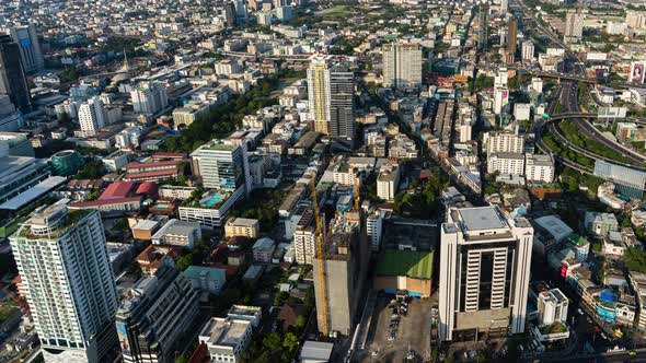 time lapse of Bangkok city downtown skyline and expressway road alt