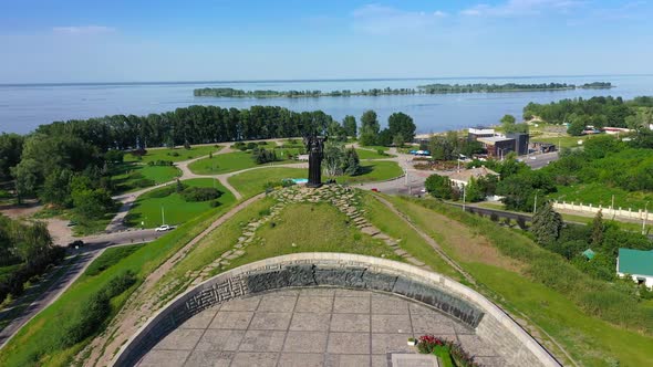 Aerial View of the Hill of Glory and Dnieper River at Cherkasy City alt