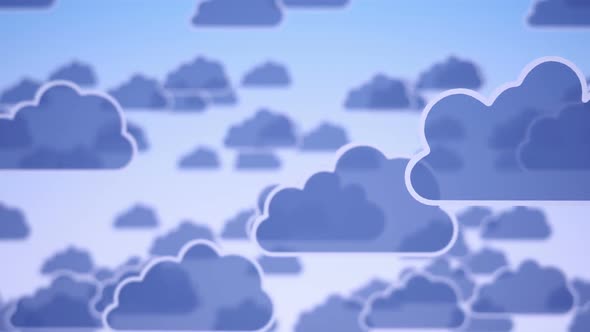 Endless animation of flying over concept clouds icons in the sky. Loopable. HD alt