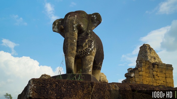 Ancient Stone Elephant Sculpture Built by the Khmer Empire in East Mebon Temple alt