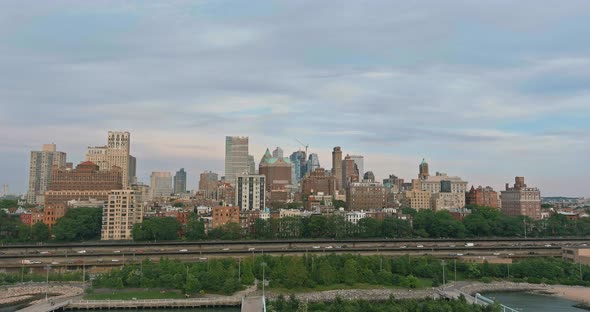 New York City Brooklyn Skyline Aerial View with Street Skyscrapers alt