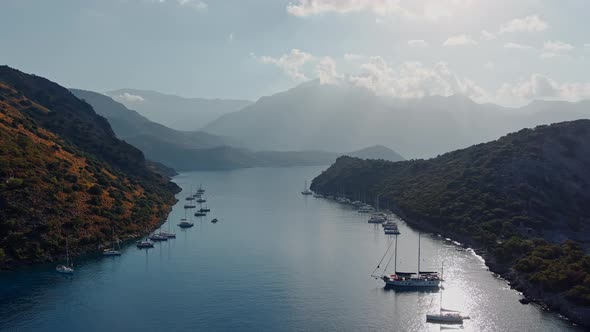 Aerial Footage of the Picturesque Bay of the Many Islands Near Marmaris Participants of the Sailing alt