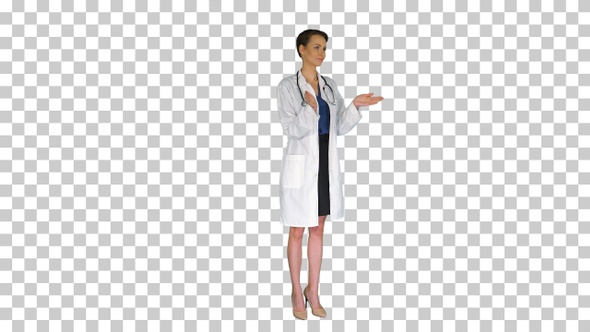 Doctor woman wearing medical coat over, Alpha Channel alt