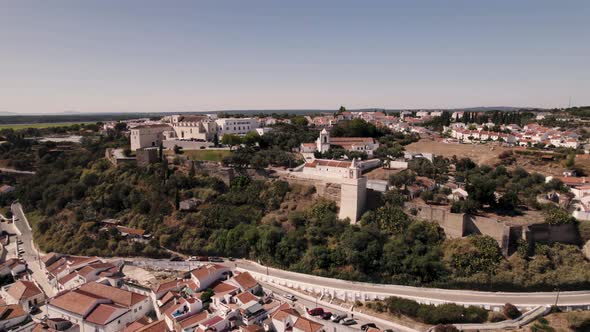 Tower Torre do Relogio and Church Espirito Santo, Alcacer do Sal, Alentejo, Portugal alt