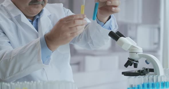 Microbiology Laboratory: Scientist Works with Various Bacteria. Concept of Pharmaceutical Research alt