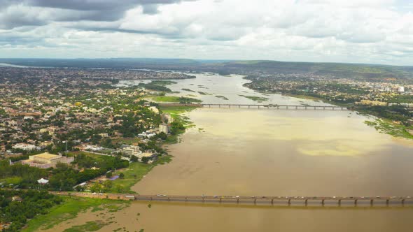 Africa Mali River And Bridge Aerial View