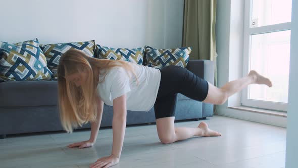 Young and Full of Energy Fit Mother Doing Her Morning Exercises at Home alt
