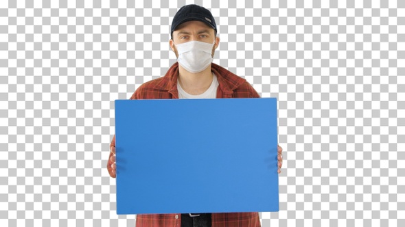 Mature Male Farmer In Medical Mask Holding, Alpha Channel alt