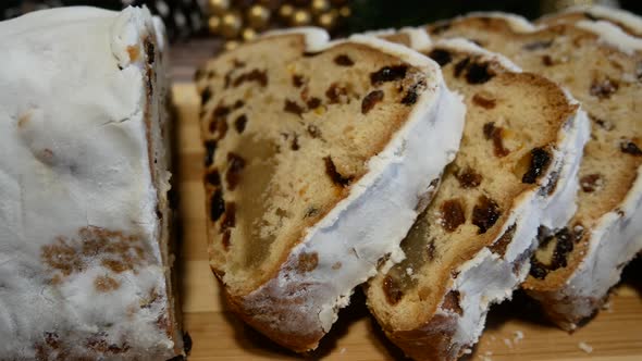 Sliced Christmas Stollen on the Table