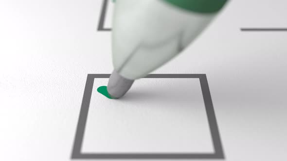 Green Pen Writing Check Mark Sign in Checkbox on White Paper alt