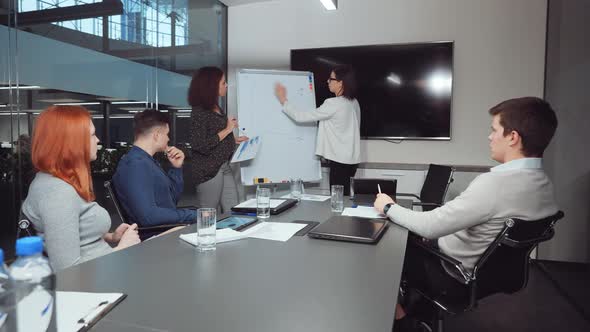 Sales Manager Reporting on Growth During Business Meeting alt