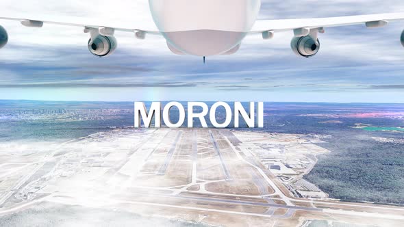 Commercial Airplane Over Clouds Arriving City Moroni