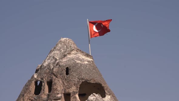 Red Turkey National Flag with Symbols Waved By Strong Wind alt