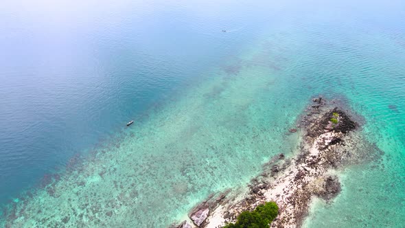 Aerial view of drone, Scene of Beautiful nature Top view of White beach sand in summer day, Seawater alt