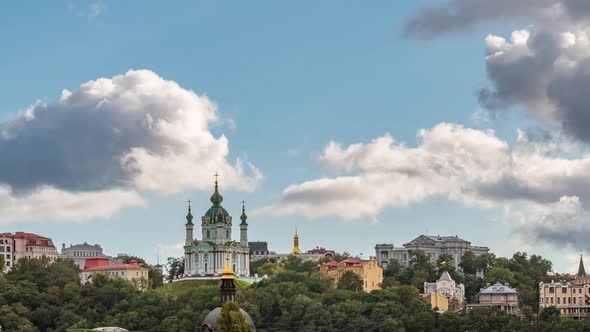 Sunset Time Lapse of the Saint Andrew's Church in Kyiv Ukraine alt