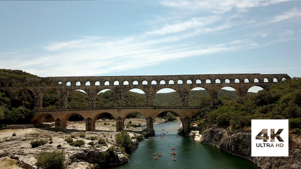 Aerial View of Roman Aqueduct Pont du Gard