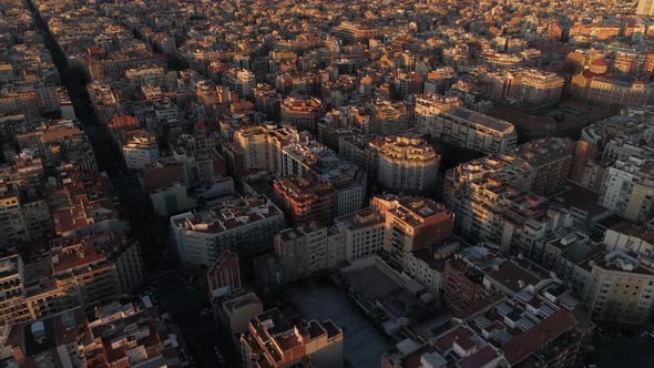 Aerial drone view of Barcelona city at daylight alt